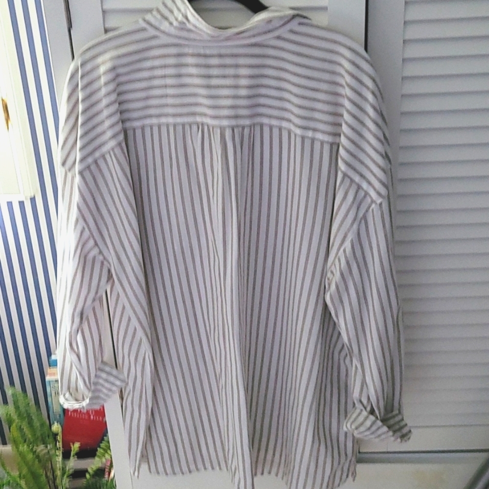 J.Jill XL White & Tan Stripe Casual Button Down Tunic - Picture 9 of 9